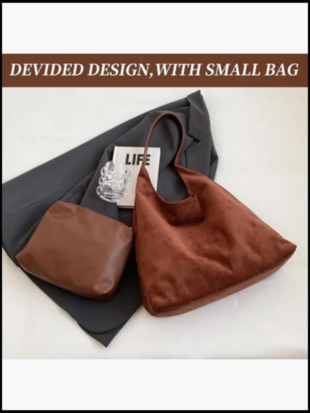 Slouchy Hobo Bag Faux Suede Tote Shoulder Handbag Retro Roomy